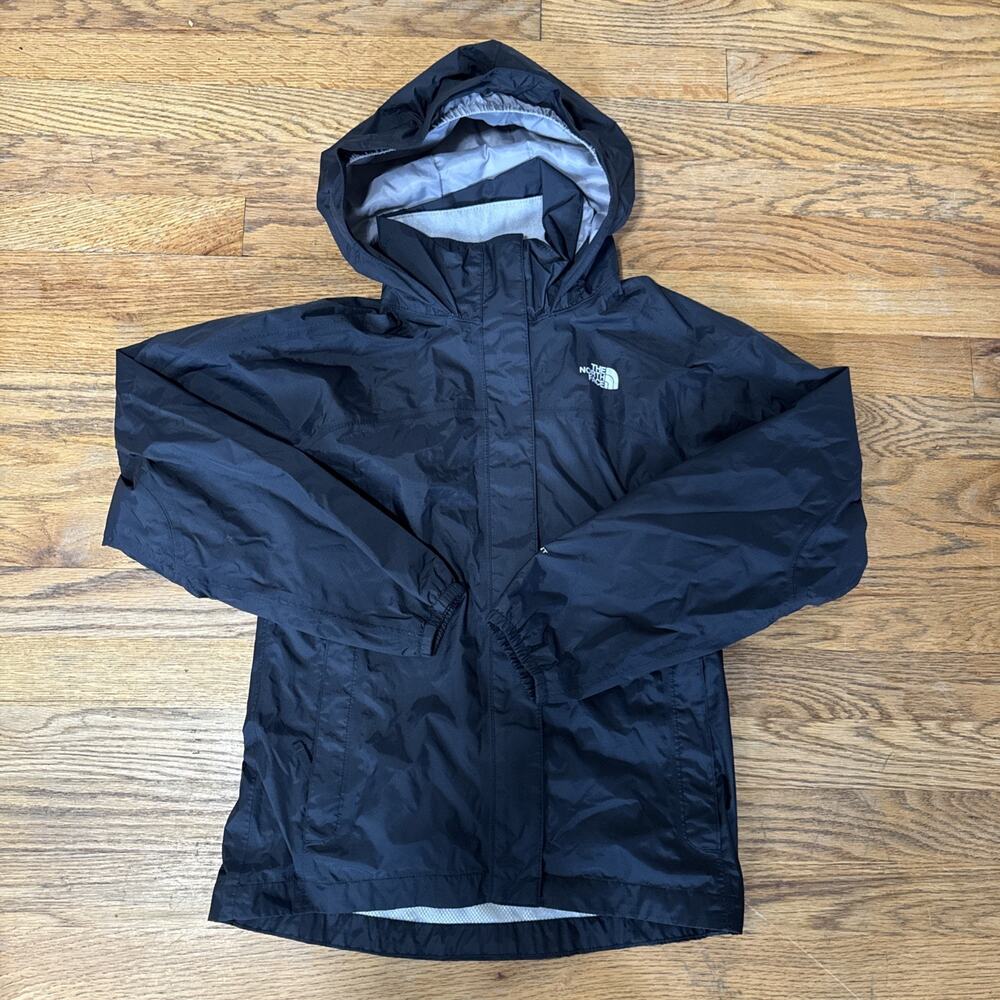 The North Face Rain Jacket Girls Medium 10/12 Black DryVent Lightweight Hooded